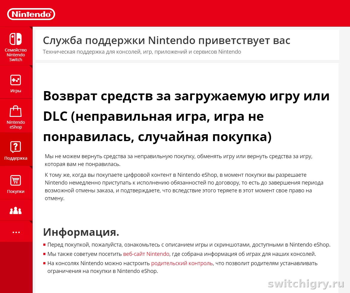 Можно ли вернуть деньги за покупку в Nintendo eShop в России в 2026 году